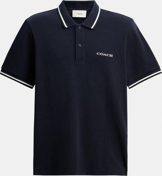 Coach Mens Signature Trim Polo In Organic Cotton - Dark Blue - Size X-Large