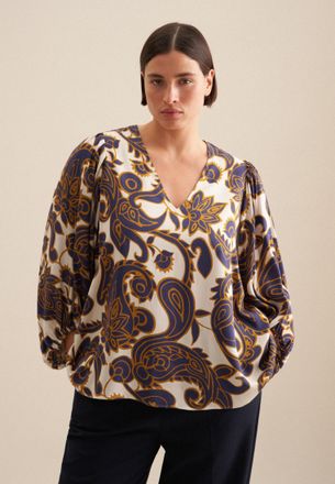 Seidensticker Shirtbluse SEIDENSTICKER Schwarze Rose, Damen, Gr. 4XL48, blau, 100% Viskose, Paisley, regular fit, V-Ausschnitt, Blusen Shirtbluse, 3/4 V-Neck Paisle