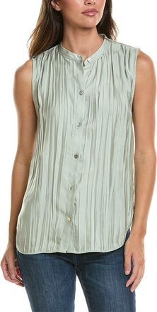 Vince Crinkled Band Collar Blouse