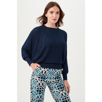 Trina Turk Blue Cove Cable Knit Pullover in Indigo at Nordstrom, Size X-Large