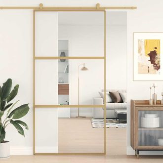 vidaXL Puerta Corredera Dorada De Vidrio Esg Transparente Y Aluminio Vidaxl