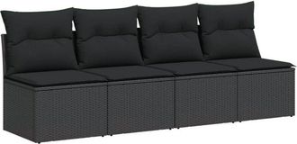 vidaXL Sof&aacute; De Jard&iacute;n De 4 Plazas Con Cojines En Rat&aacute;n Sint&eacute;tico Negro Vidaxl
