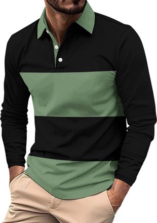 Generic Mens Long Sleeve Polo Shirts Adult Casual Breathable Work Polo Button Down for Men UK Golf Tops Jumpers Western Clothes with Pocket England Rugby Tenn
