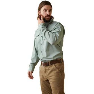 Ariat Mens Rebar Made Tough VentTEK DuraStretch Work Shirt Long Sleeve in Green Bay Heather, Size X-Small, by Ariat