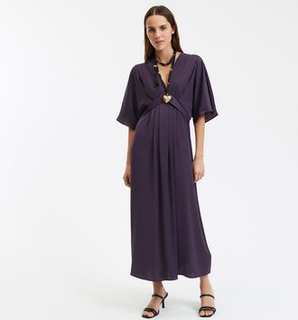 La Redoute Collections Uitlopende lange jurk, V-hals, elleboogmouwen