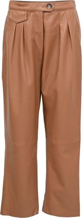 Nanushka Mitsu High-Rise Pleated Trousers in Brown Faux Leather