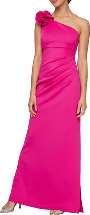 S.L. Fashions Floral Detail One-Shoulder Gown in Fuchsia at Nordstrom, Size 14