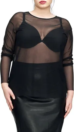 Universal Standard Thames Fog Sheer Mesh Top in Black at Nordstrom, Size Xxx-Large
