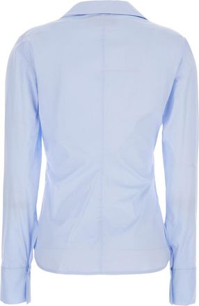 Semicouture Womens Shirt With V-Neck, Blue Cotton Blouses