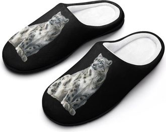 Generic Snowy Leopard Mens Cozy Cotton Slippers with Memory Foam Lightweight Anti-skid House Shoes for Indoor Outdoor