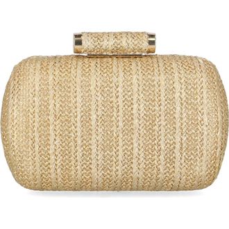 Jessica McClintock Jea Straw Minaudi&egrave;re Clutch in Light Gold Metallic at Nordstrom Rack