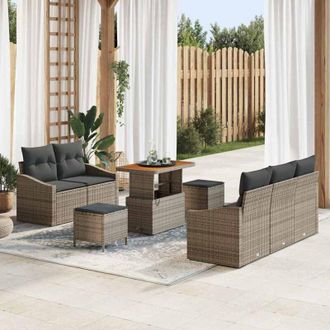 vidaXL Vidaxl - Conjunto De Sof&aacute; De Jard&iacute;n Con Coj&iacute;n 8 Pcs Gris Polirat&aacute;n