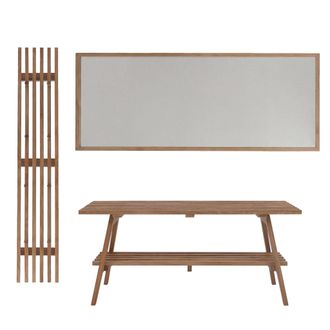 Hhg Conjunto De Vest&iacute;bulo Mca Hhg-391, Banco Con Panel De Vest&iacute;bulo Y Espejo, Estante Para Zapatos Con 24 Ganchos, Cristal Y Madera Maciza De Roble