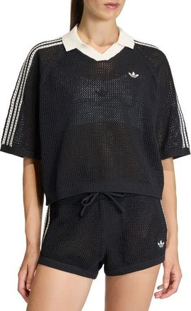 adidas Originals Open Stitch Polo in Black at Nordstrom, Size Xx-Small