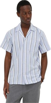 Les Deux Lawson Stripe SS Shirt - Heren - Korte mouwen Overhemden - Blauw - S - Katoen - Overhemden