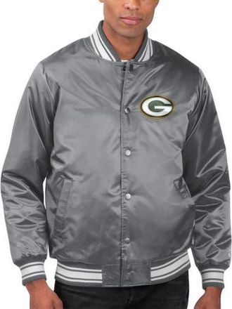 Starter Mens Starter Silver Green Bay Packers Locker Room Satin Varsity Full-Snap Jacket in Black at Nordstrom, Size Xx-Large