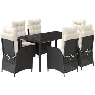 vidaXL Set De Comedor De Jard&iacute;n 7 Pzas Y Cojines Rat&aacute;n Sint&eacute;tico Negro Vidaxl