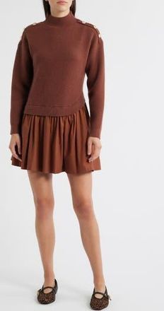 ZOE AND CLAIRE Chunky Long Sleeve Twofer Sweater Dress in Brown at Nordstrom Rack, Size Large