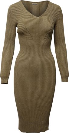 Michael Kors getailleerde midi-jurk van geribbelde gebreide stof in metallic goudkleurige viscose