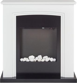 Beliani Beliani - Chimenea El&eacute;ctrica Estufa Con Carbones Led Guijarros Efecto Llamas Blanco Nyiri
