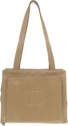 Chanel Beige Grained Calfskin Shoulder Bag Tote Bag (Pre-Owned)