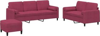 vidaXL Vidaxl - Juego De Sof&aacute;s Con Cojines 3 Piezas Terciopelo Rojo Tinto