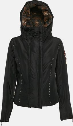 Calvin Klein Black Embellished Crepe Puffer Jacket
