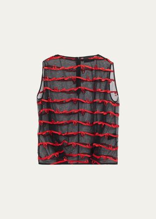 Simone Rocha Bow Embroidered Tulle Boxy Smock Top