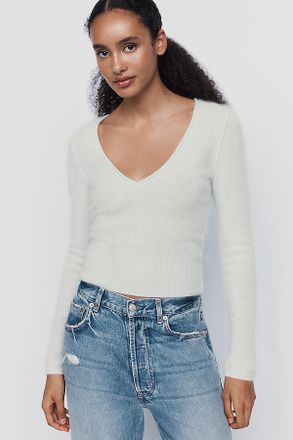 Pilcro 100% Brushed Cashmere V Neck Sweater