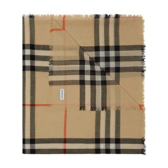 Burberry Scarves, female, Beige, Size: ONE SIZE Vintage Check Wool Scarf Frayed Edge