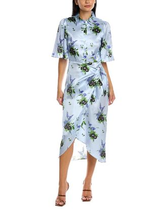 Les Rêveries Les Reveries Flutter Sleeve Silk Midi Dress