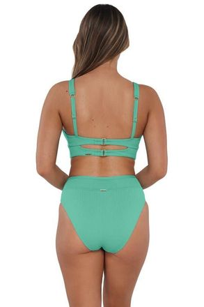 Sunsets Annie High Waist Bikini Swim Bottoms in Aqua Mist Sandbar Rib at Nordstrom, Size X-Large