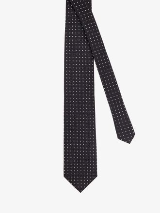 Tom Ford Mens Silk Tie With Geometric Pattern Black Ties & Bow