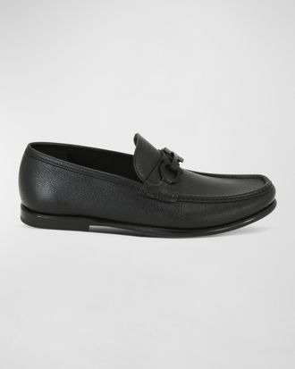 Ferragamo Men & apos;s Crown Textured Leather Gancini Moccasin Loafers