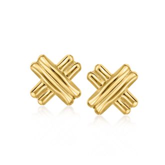 Canaria Canaria 10kt Yellow Gold Ribbed X Stud Earrings