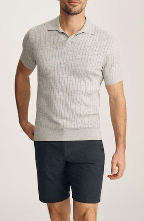34 Heritage M&eacute;lange Johnny Collar Short Sleeve Cotton Sweater in Light Grey at Nordstrom, Size Xx-Large