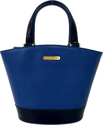Burberry Blue Leather Handbag Tote Bag (Pre-Owned)