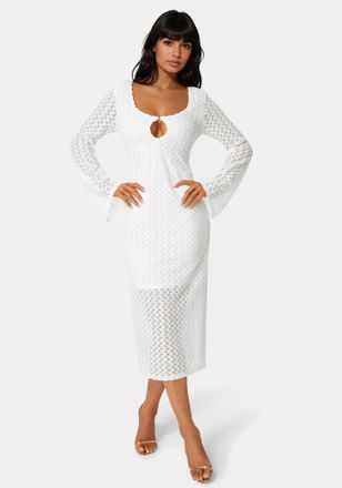 Bebe Long Sleeve Cut Out Crochet Maxi Dress