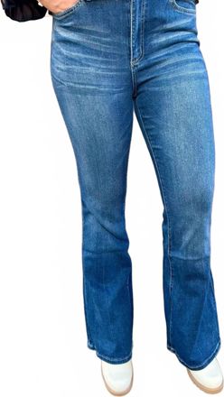 Mica Womens Hudson High Rise Flare Jeans In Dark Blue Jean
