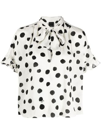Pinko polka dot pussy-bow collar blouse - women - PolyesterPolyester - 36 - White