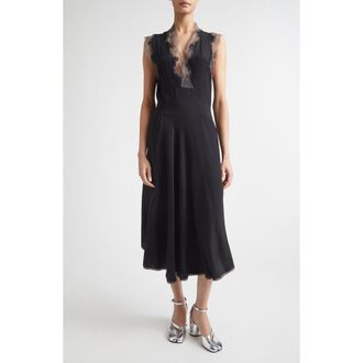 Maison Margiela Lace Trim Satin Midi Dress in Black at Nordstrom, Size 4 Us