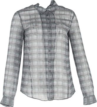 Theory Button-Down Sheered Pattern Shirt in Grey Silk