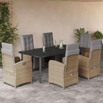 vidaXL Set Comedor De Jard&iacute;n 7 Pzas Con Cojines Rat&aacute;n Sint&eacute;tico Beige Vidaxl