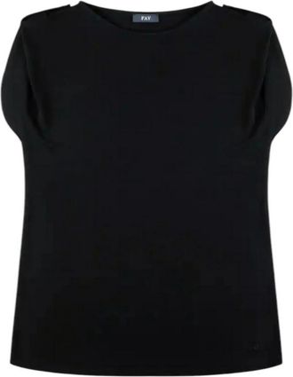 Fay Zwarte Jersey Top met Korte Mouwen en Metalen Knopen - Dames - Blouses - Zwart - S - Overhemden