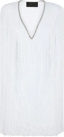 Philipp Plein Kleedjes, Dames, Wit, L, Rayon, Fringe Mini Dress