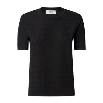 Fendi Round-neck Knitwear, female, Black, XS, FF Cotton and Viscose Jumper