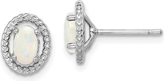 Diamond2Deal Sterling Silver Rhod-plat Milky Opal Oval Stud Earrings