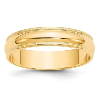 Diamond2Deal 14k Yellow Gold 5mm Lightweight Milgrain Half Round Wedding Band Ring