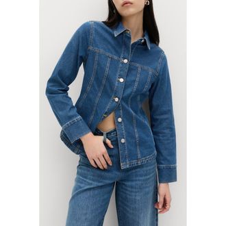 M&S Collection Denim Statement Shirt in Blue Denim at Nordstrom, Size 16