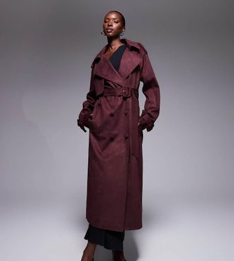the frolic Esclusiva The Frolic - Trench in camoscio sintetico color prugna con cintura e colletto oversize-Viola